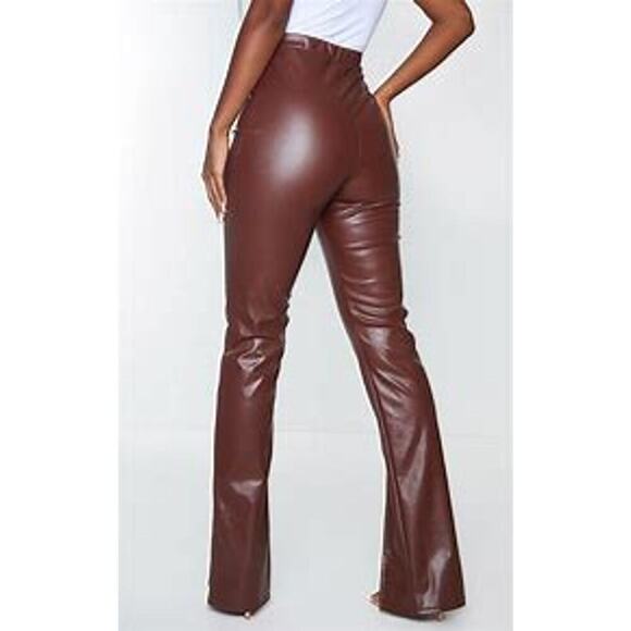 NEW Pretty Little Things Women's High Rise Faux Leather Split Pants Size 6 Brown - Picture 3 of 15